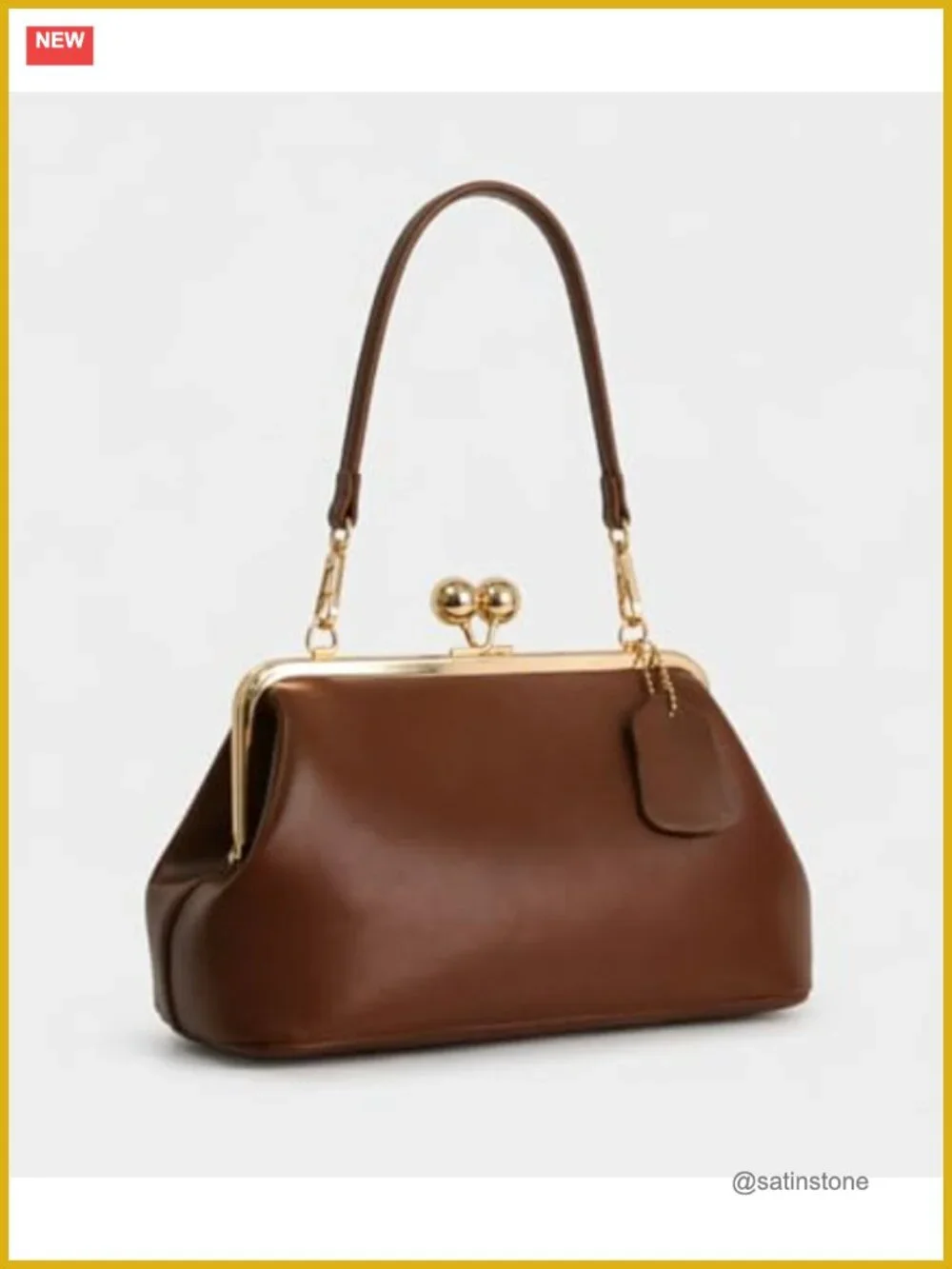 Slouchy Crescent Kiss Lock Crossbody Hobo Bag Faux Leather